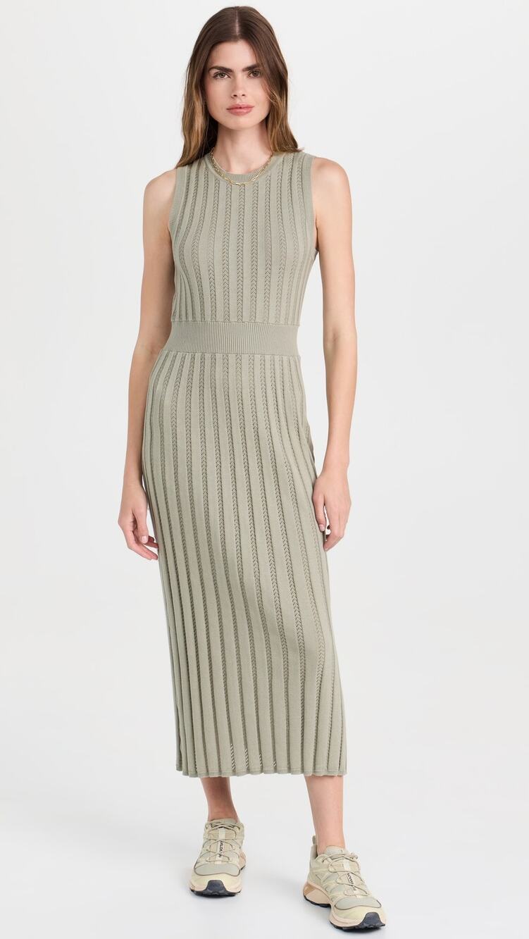 Varley Florian Knit Midi Dress Seagrass Green Small S